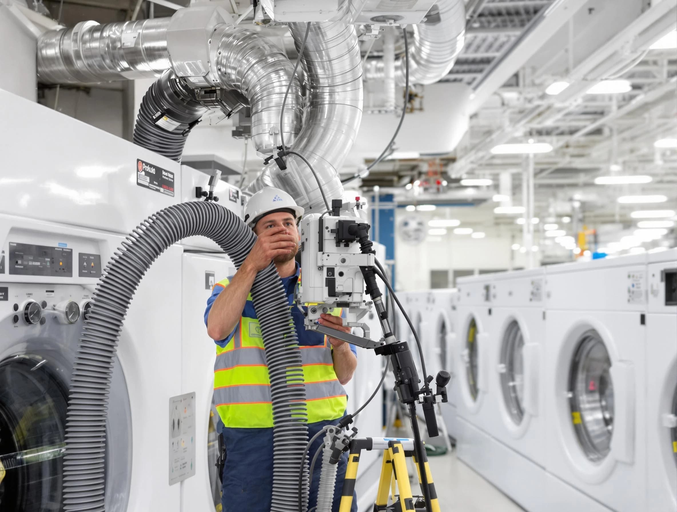 Talladega Dryer Vent Cleaning team performing commercial-grade dryer vent cleaning at a business facility in Talladega