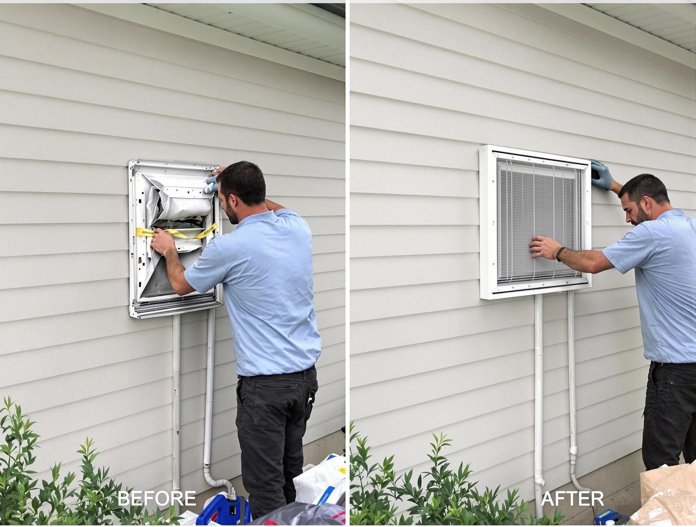Talladega Dryer Vent Cleaning technician installing high-quality dryer vent cover at a residential property in Talladega