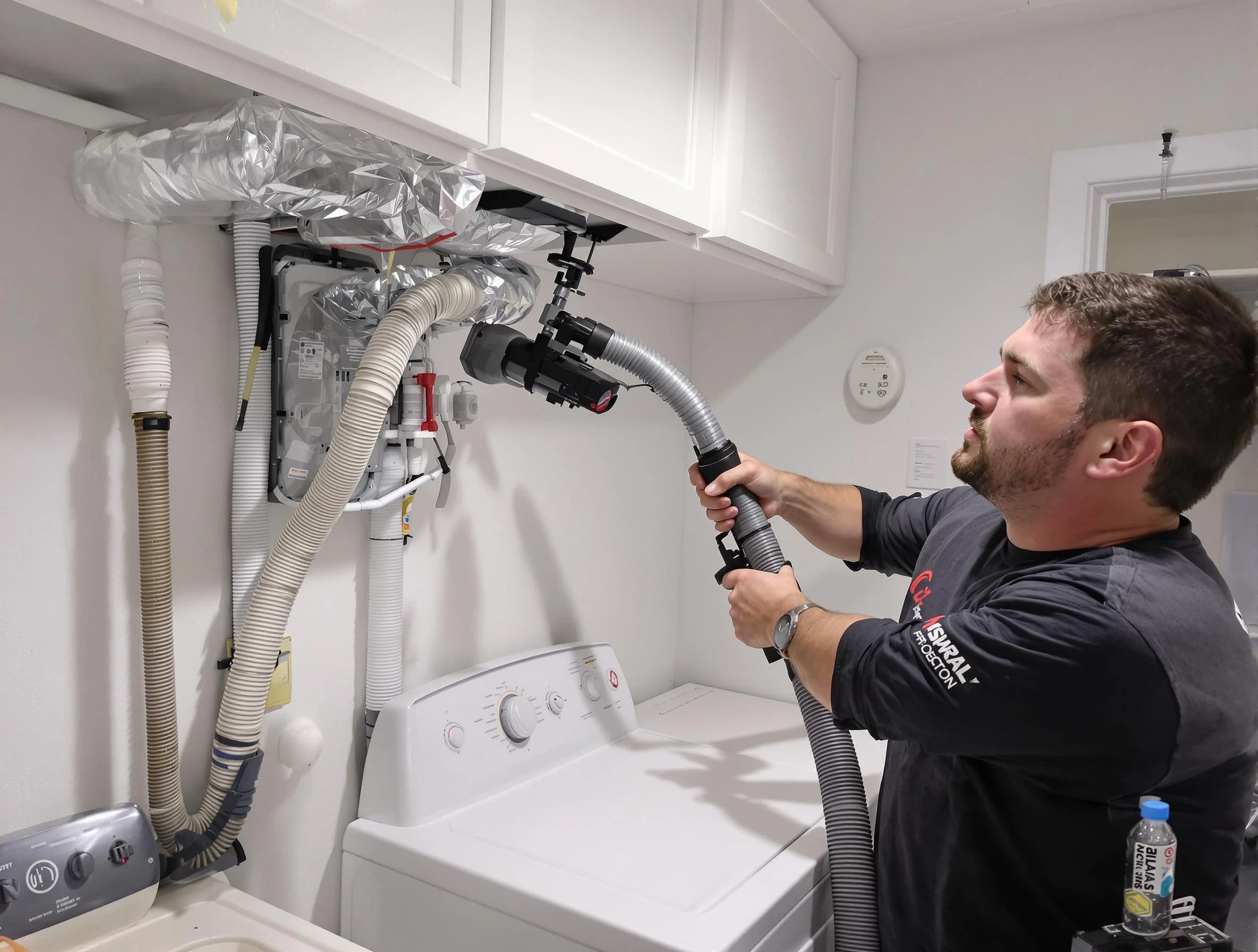 Talladega Dryer Vent Cleaning certified technician performing safety-focused gas dryer vent cleaning in Talladega