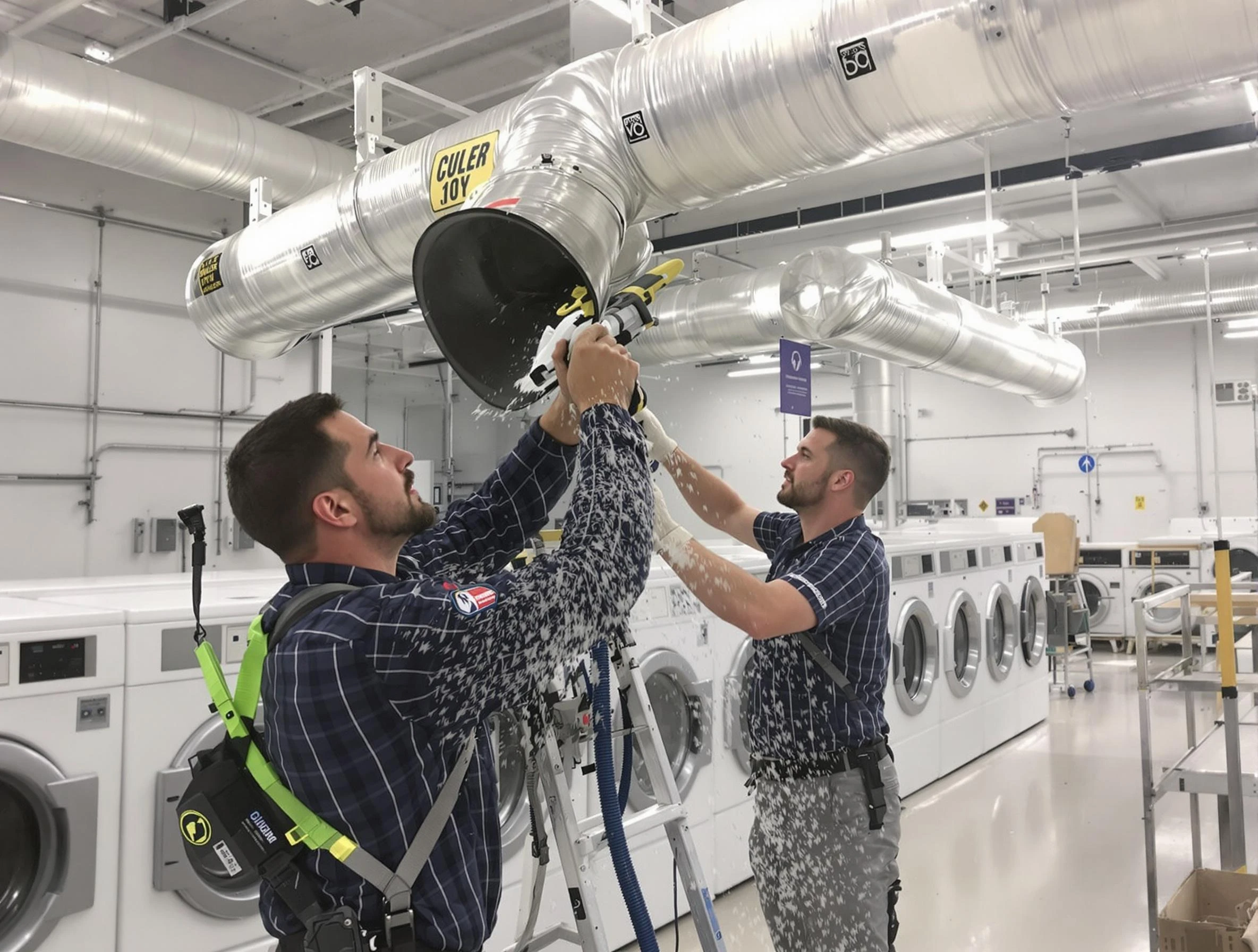 Talladega Dryer Vent Cleaning team performing large-scale commercial dryer vent cleaning in Talladega